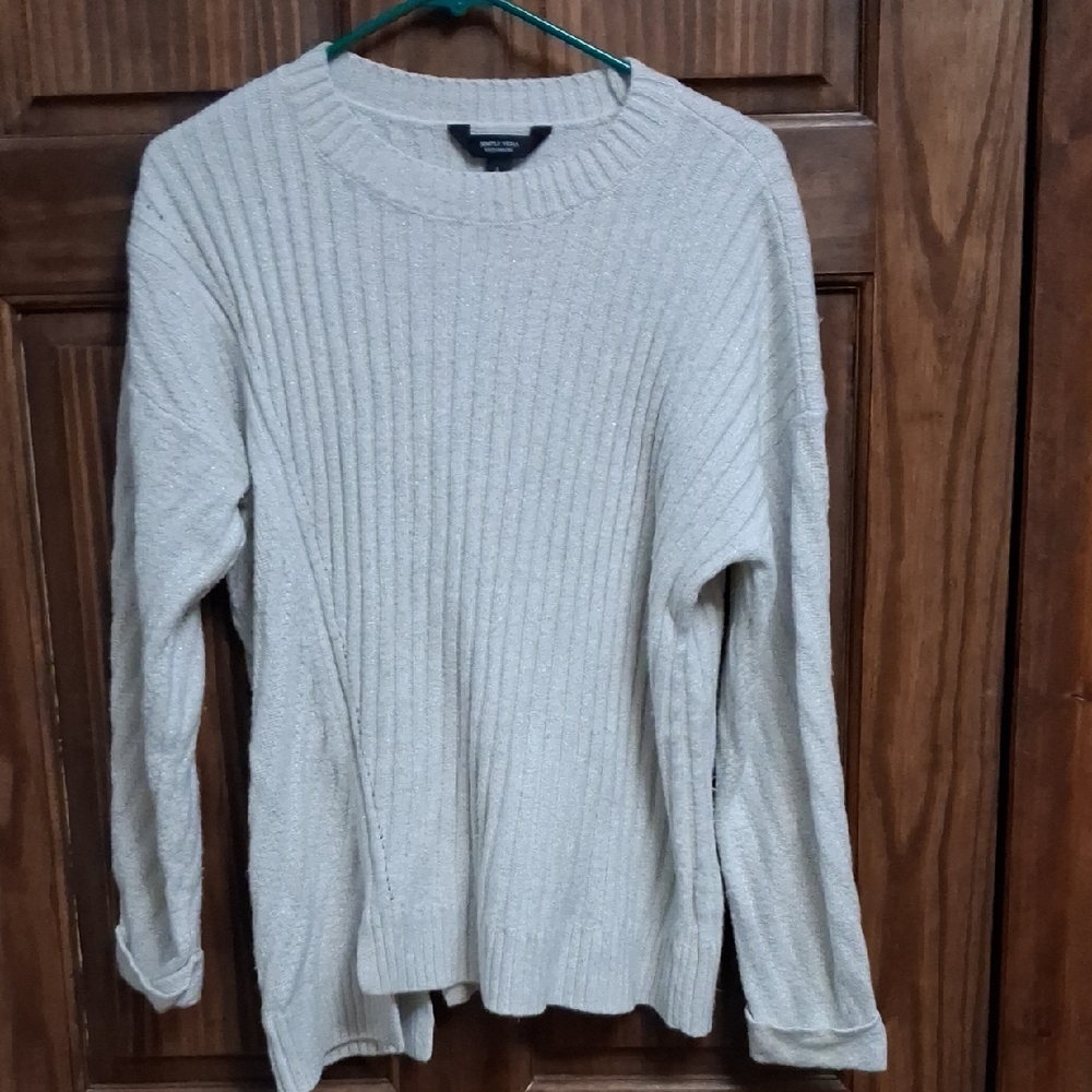 Simply Vera Wang Cream Textured Rib Crew Neck Sweater